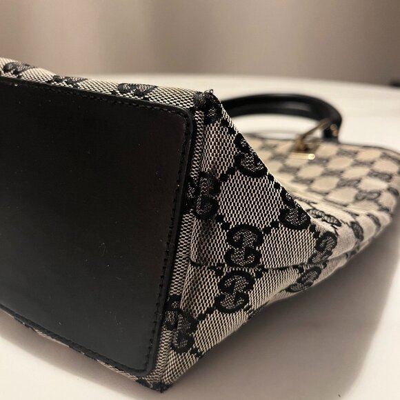 Authentic Gucci Black and Brown GG Canvas Tote with Black Leather Handles - Picture 9 of 16